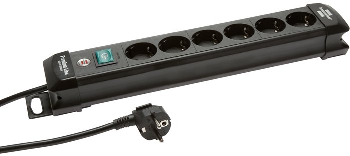 Steckdosenleiste (innen), schwarz, Premium mit beleuchtetem Schalter, 6x Schuko (Steckdose)