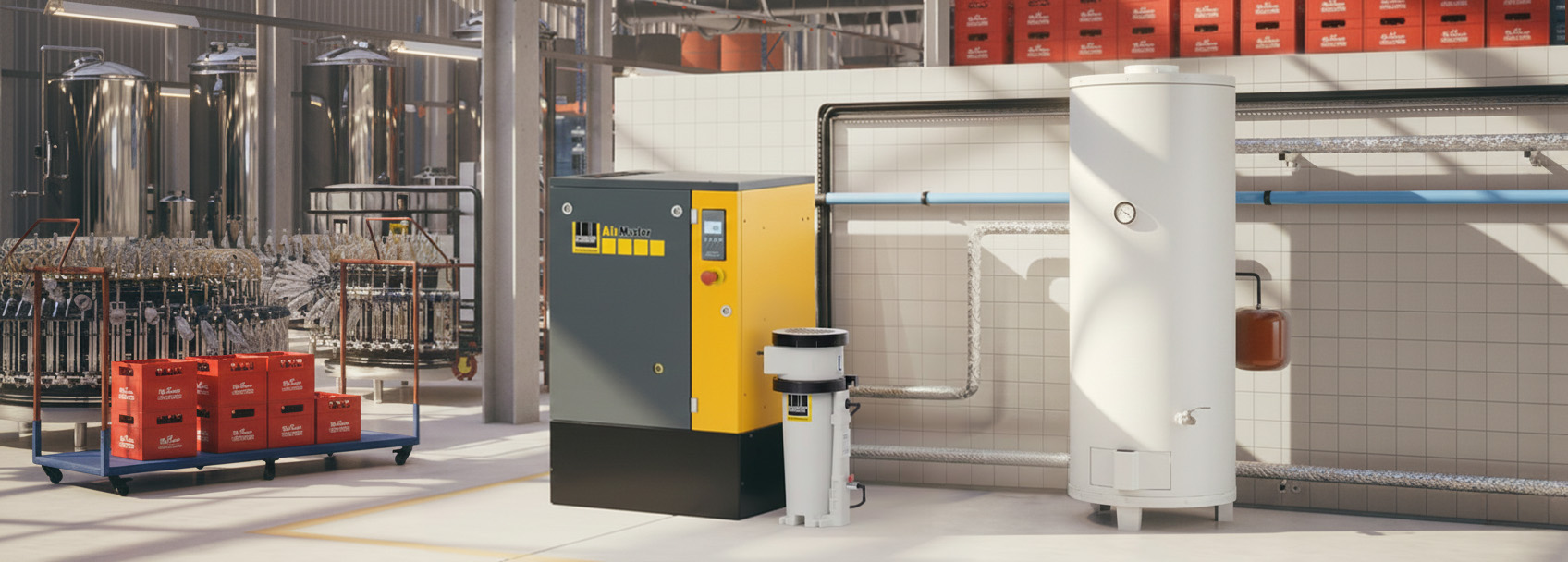 Druckluftanlage von Atlas Copco in einer Industrieumgebung