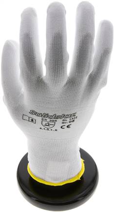 Feinstrick Handschuh mit PU-Teilbeschichtung, fusselfrei, weiß, XXL, Schutzklasse (EN 388)	4.1.3.1.X
