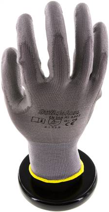 Feinstrick Handschuh mit PU-Teilbeschichtung, fusselfrei, grau, L, Schutzklasse (EN 388) 4.1.3.1.X