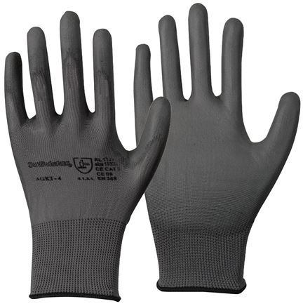 Feinstrick Handschuh mit PU-Teilbeschichtung, fusselfrei, grau, L, Schutzklasse (EN 388) 4.1.3.1.X
